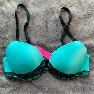 La Senza Blue Satiny Lace Push-Up Bra